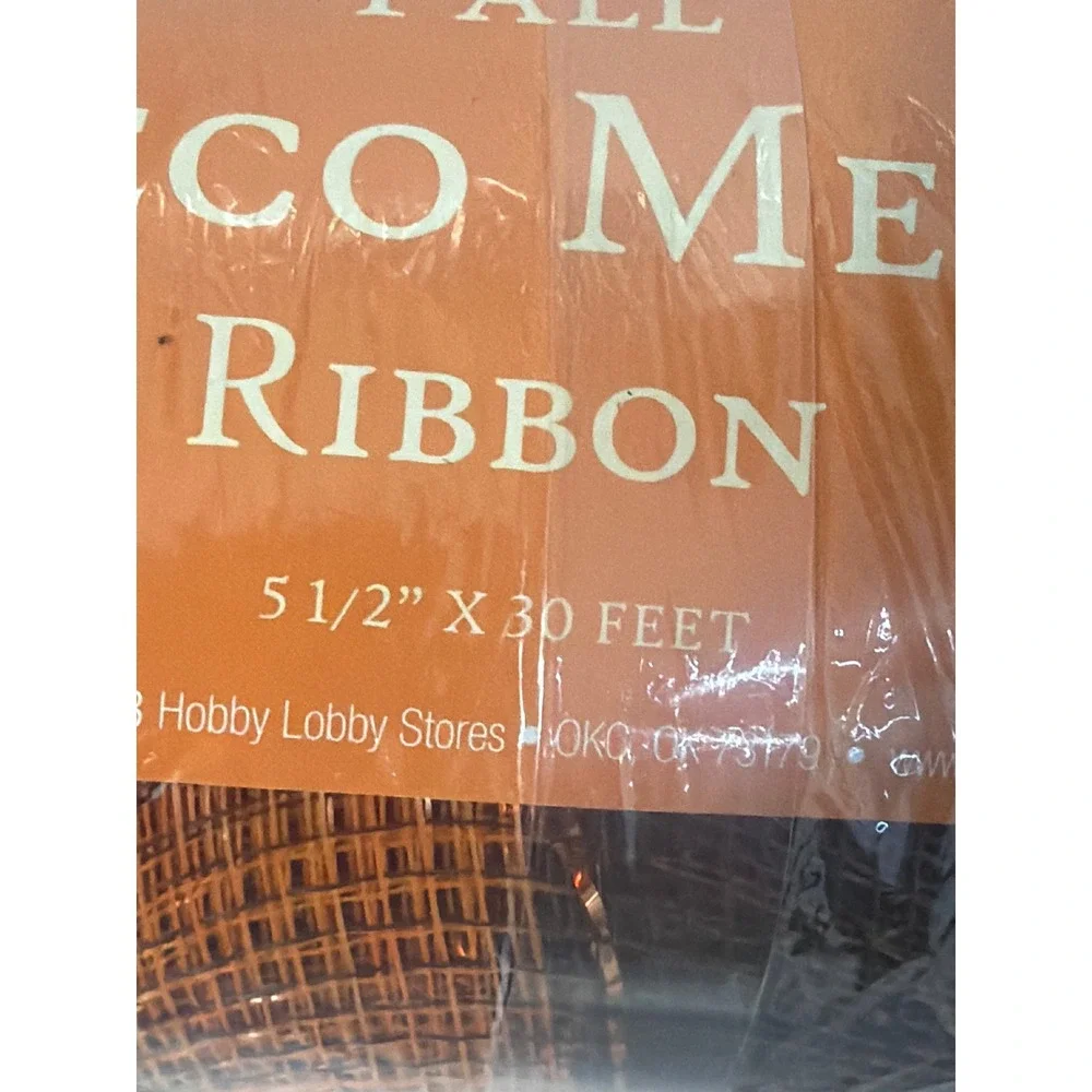 Hobby Lobby Fall Deco Mesh Ribbon Orange Brown Striped 5.5 Inch x 30 Feet